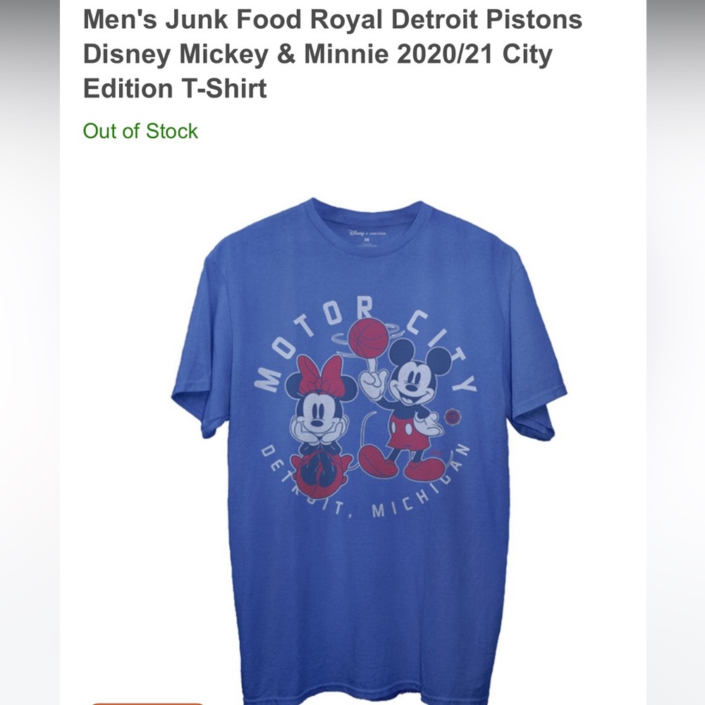 Disney x Junk Food Motor City Detroit Pistons Michigan t-shirt unisex medium - Picture 4 of 4